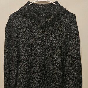H&M Womens Sweater Black Gray Knit Heavy Thick Cable Chunky Collar Fall Sz Large